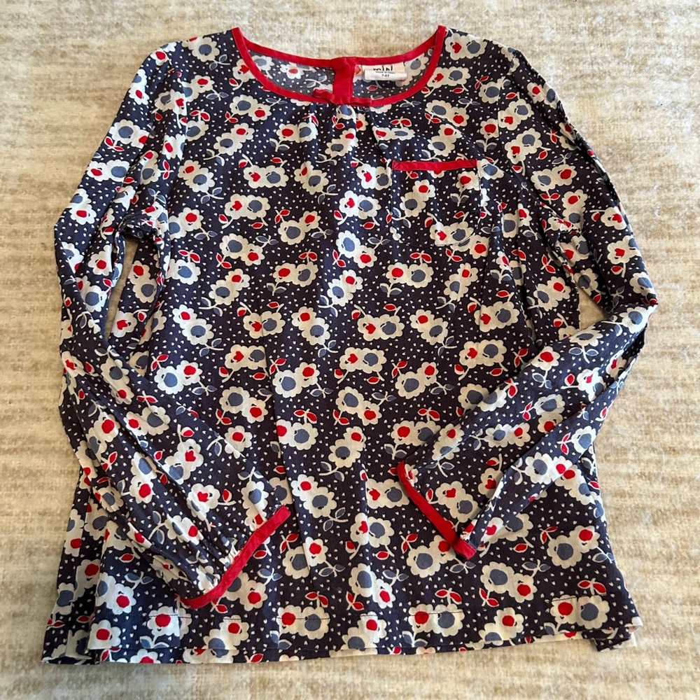 Floral Kids Mini Biden Lightweight Top- Red and Blue